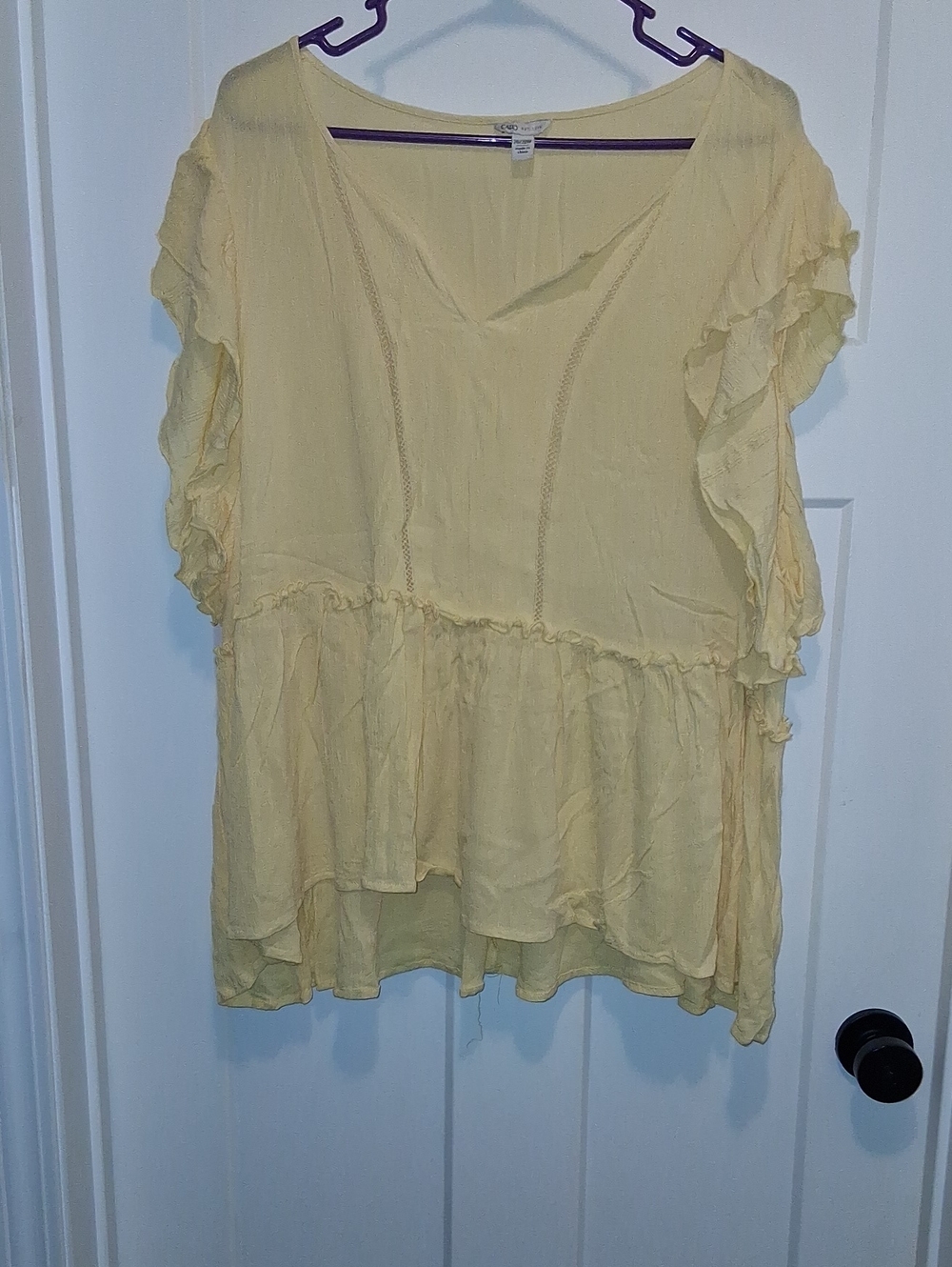 Cato Pale Yellow Ruffle Sleeve Tunic Top